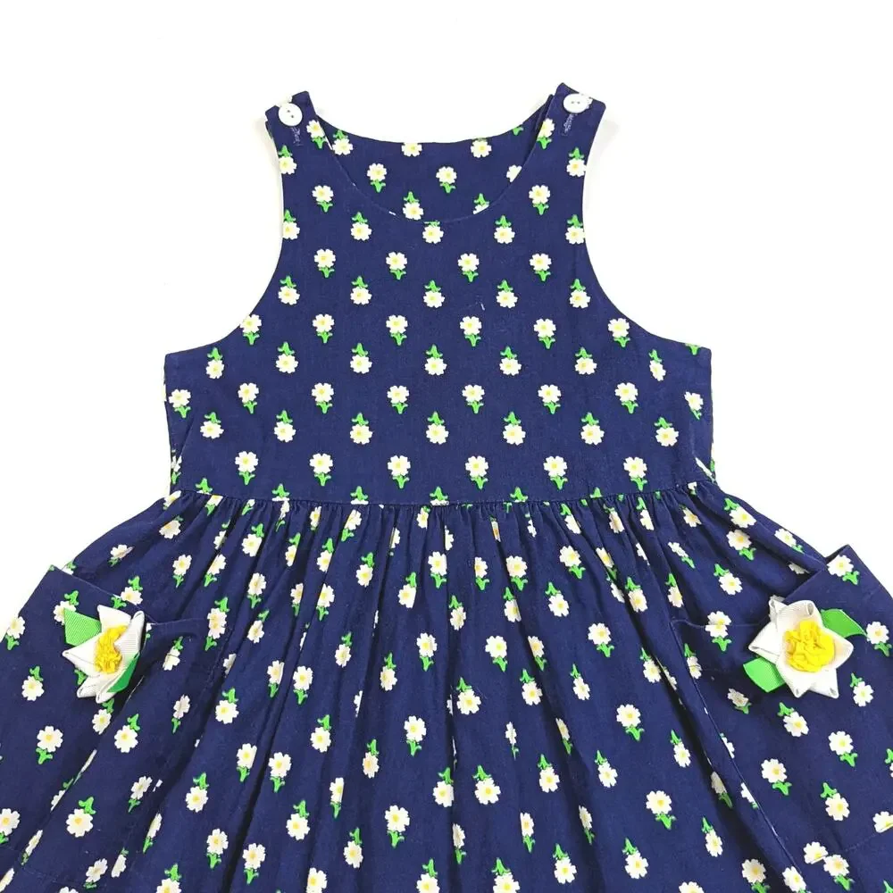 Vintage Hartstrings Dress Girls Sz 6 Navy Floral Sundress Y2K Party Casual